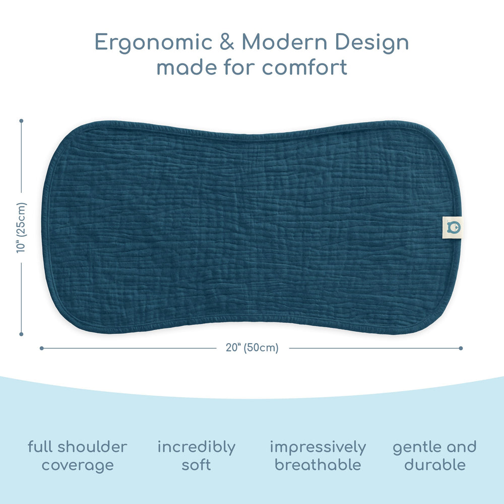 ROMY RO burp cloth close-up shows multi-layer absorbency for quick mess cleanup.