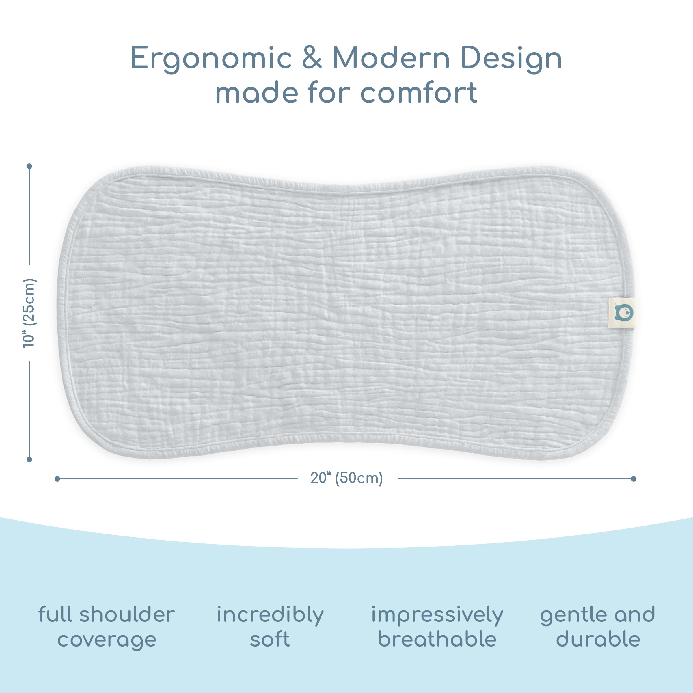 ROMY RO muslin burp cloths flatlay grey—multi-use essential for bibs and towels.