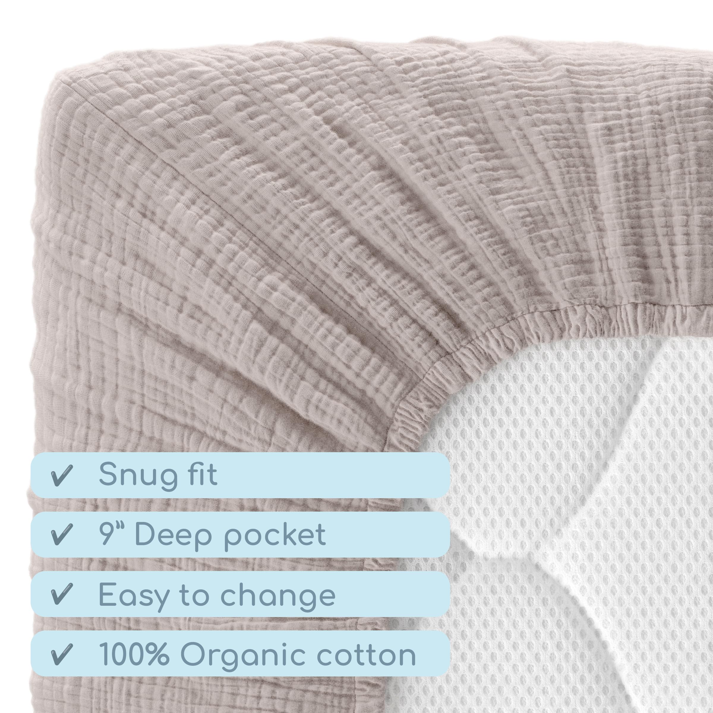 ROMY RO muslin crib sheet is easy to wash and color-retains.