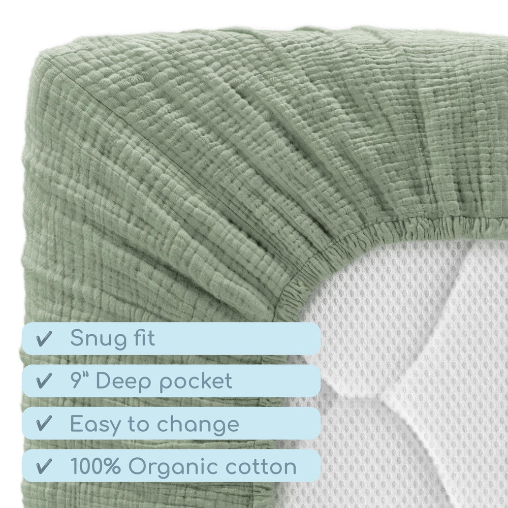 ROMY RO muslin crib sheet arrives gift-ready for baby showers.