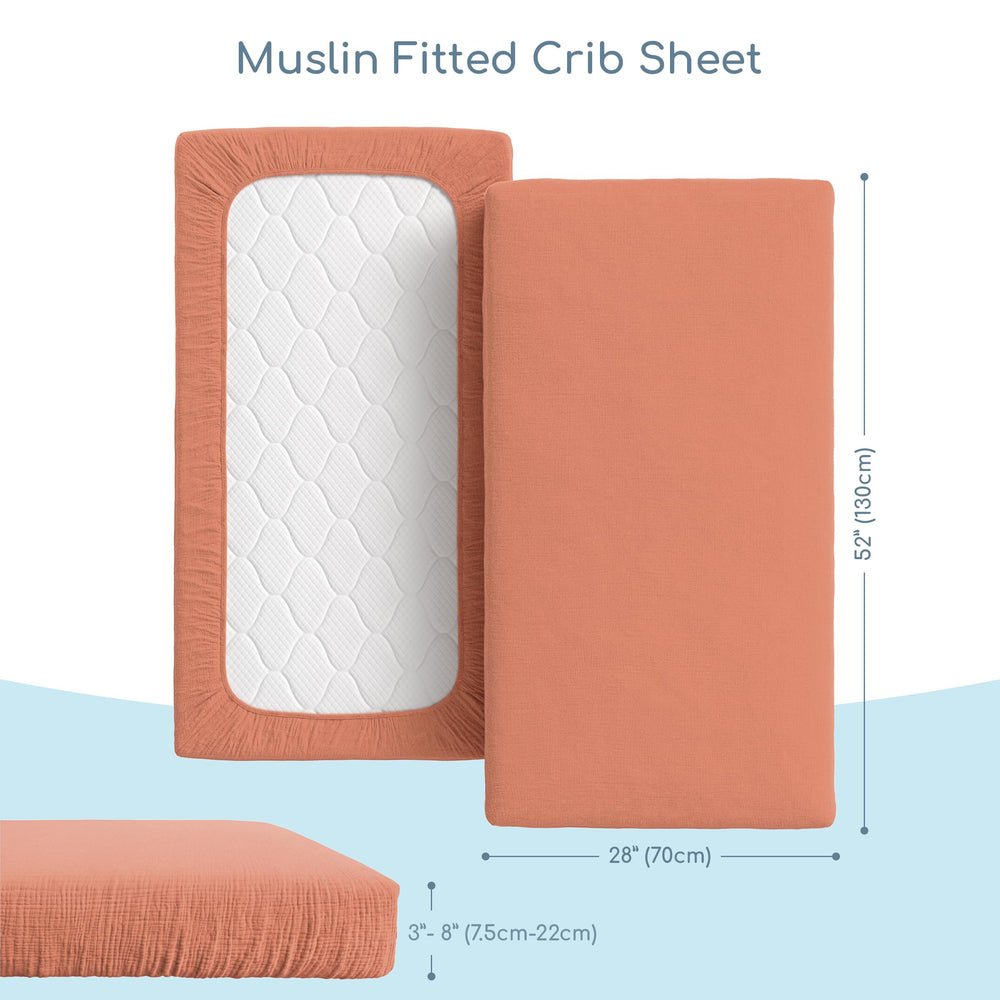 ROMY RO crib sheet features elastic band for a secure, wrinkle-free fit.