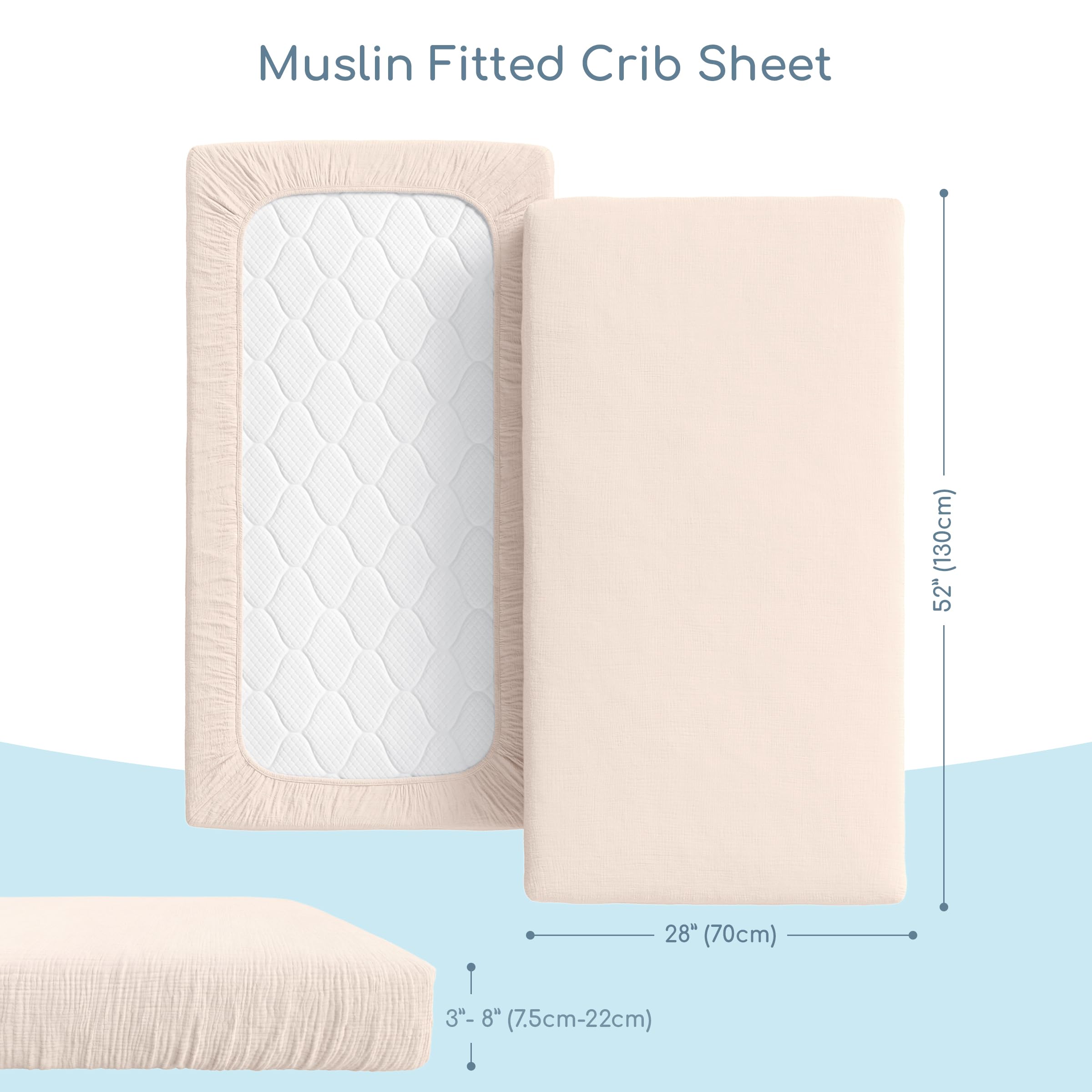 ROMY RO wheat crib sheet folded, showing easy storage and care.