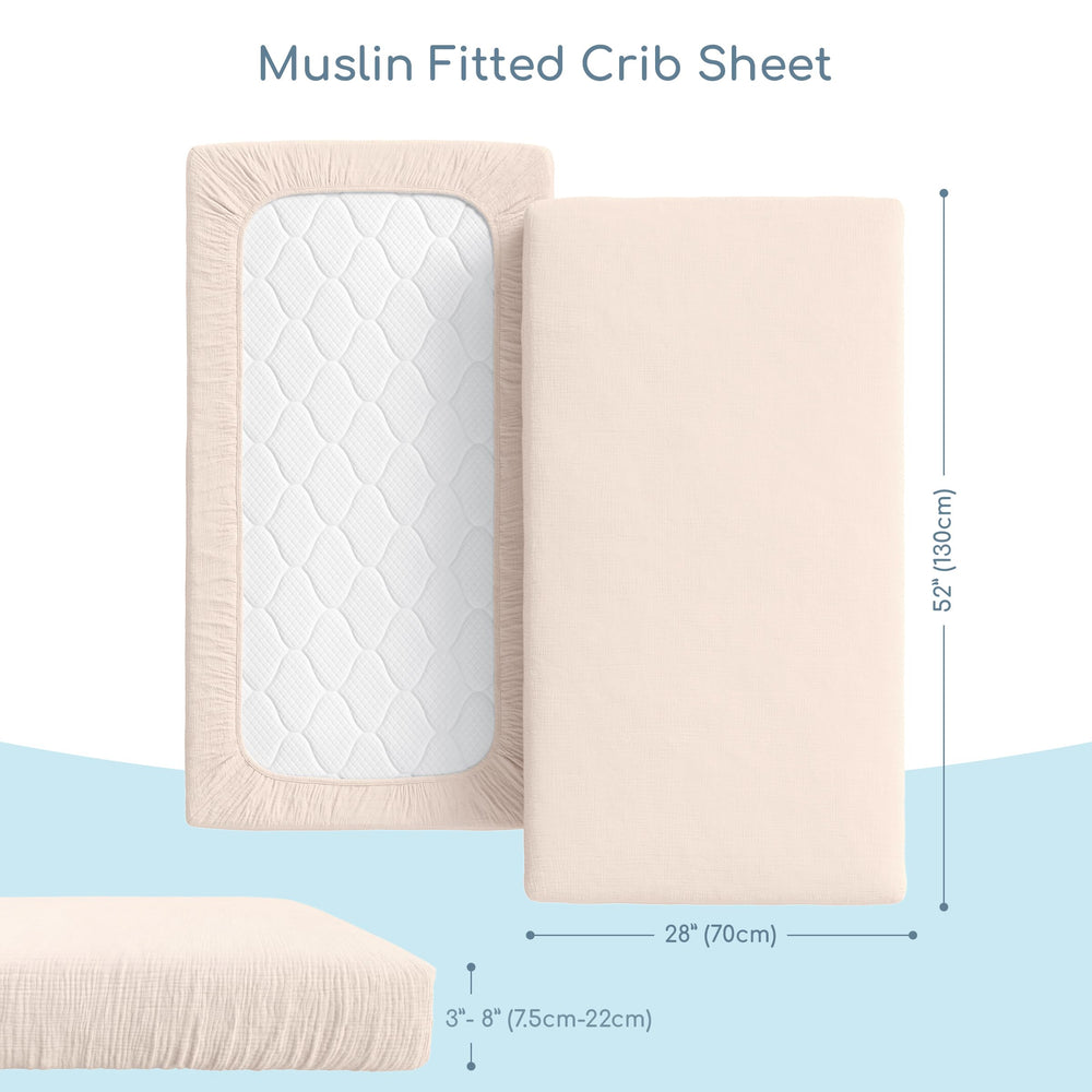 ROMY RO wheat crib sheet folded, showing easy storage and care.