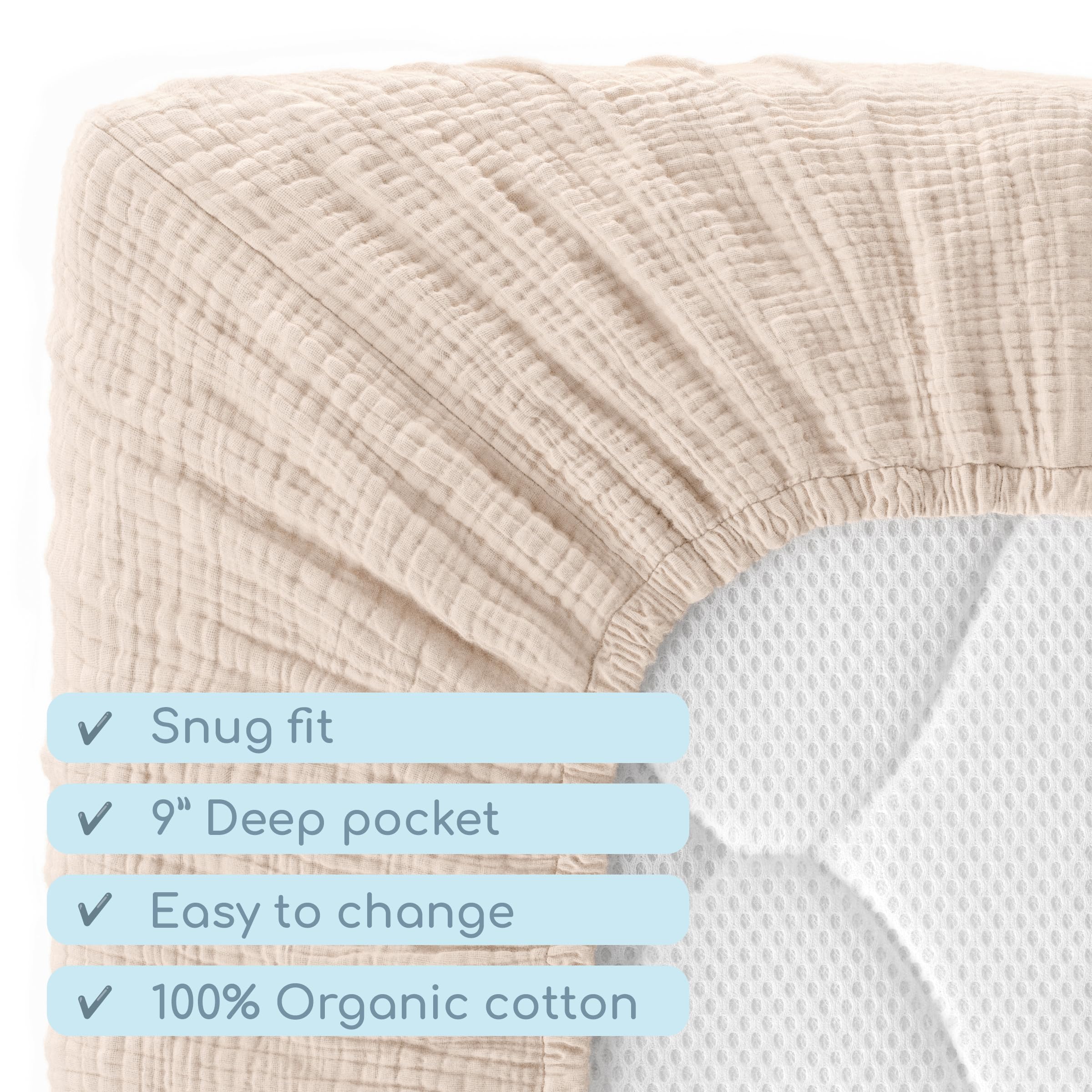ROMY RO wheat crib sheet complements nursery decor with calming neutral style.