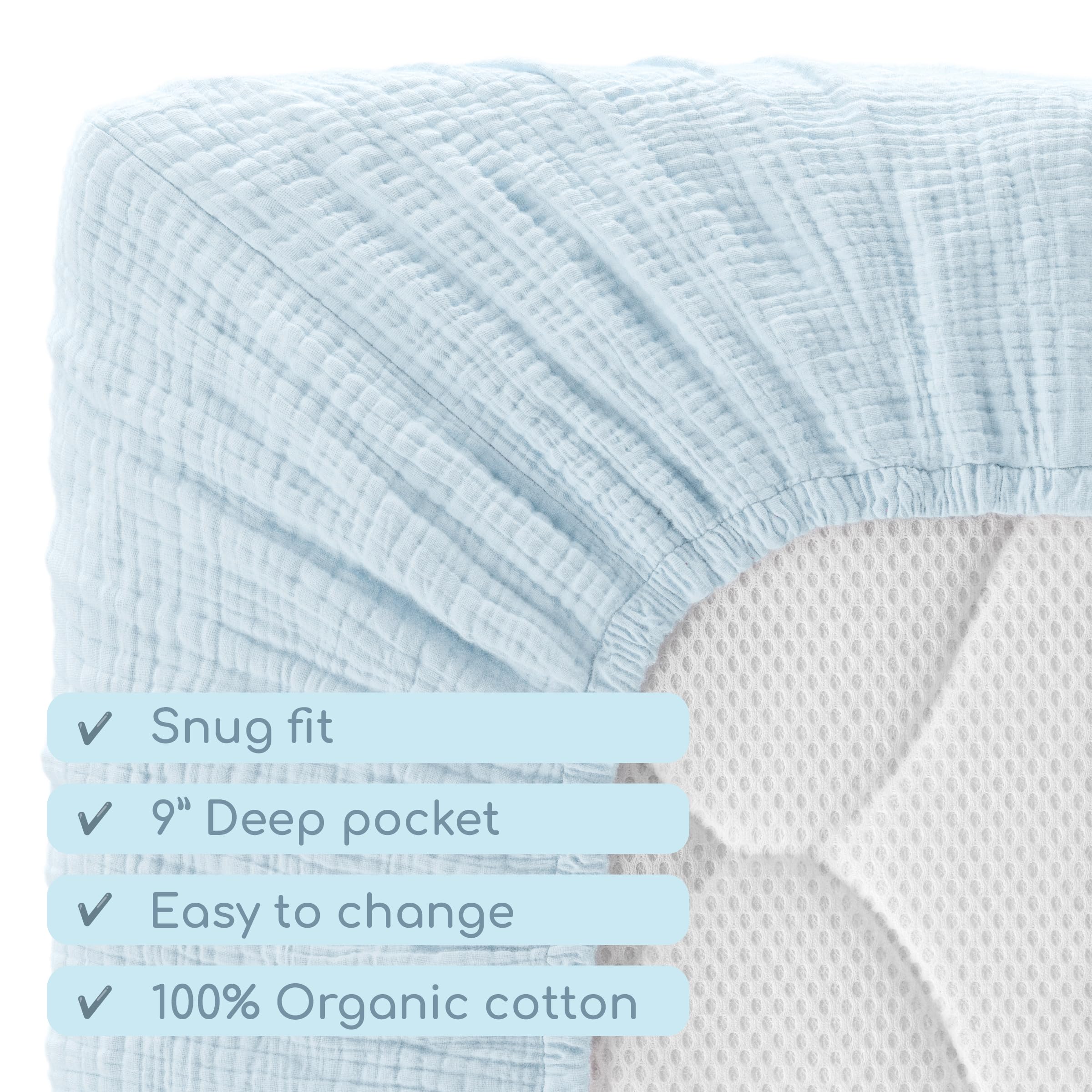 ROMY RO Muslin crib sheets in light blue suit boys and girls for versatile décor