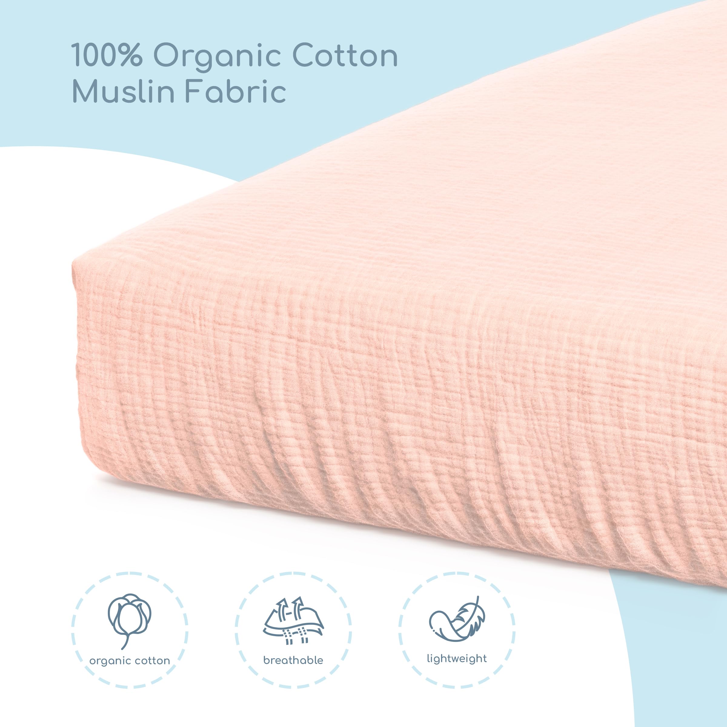 ROMY RO muslin crib sheet apricot dual-layer design enhances longevity