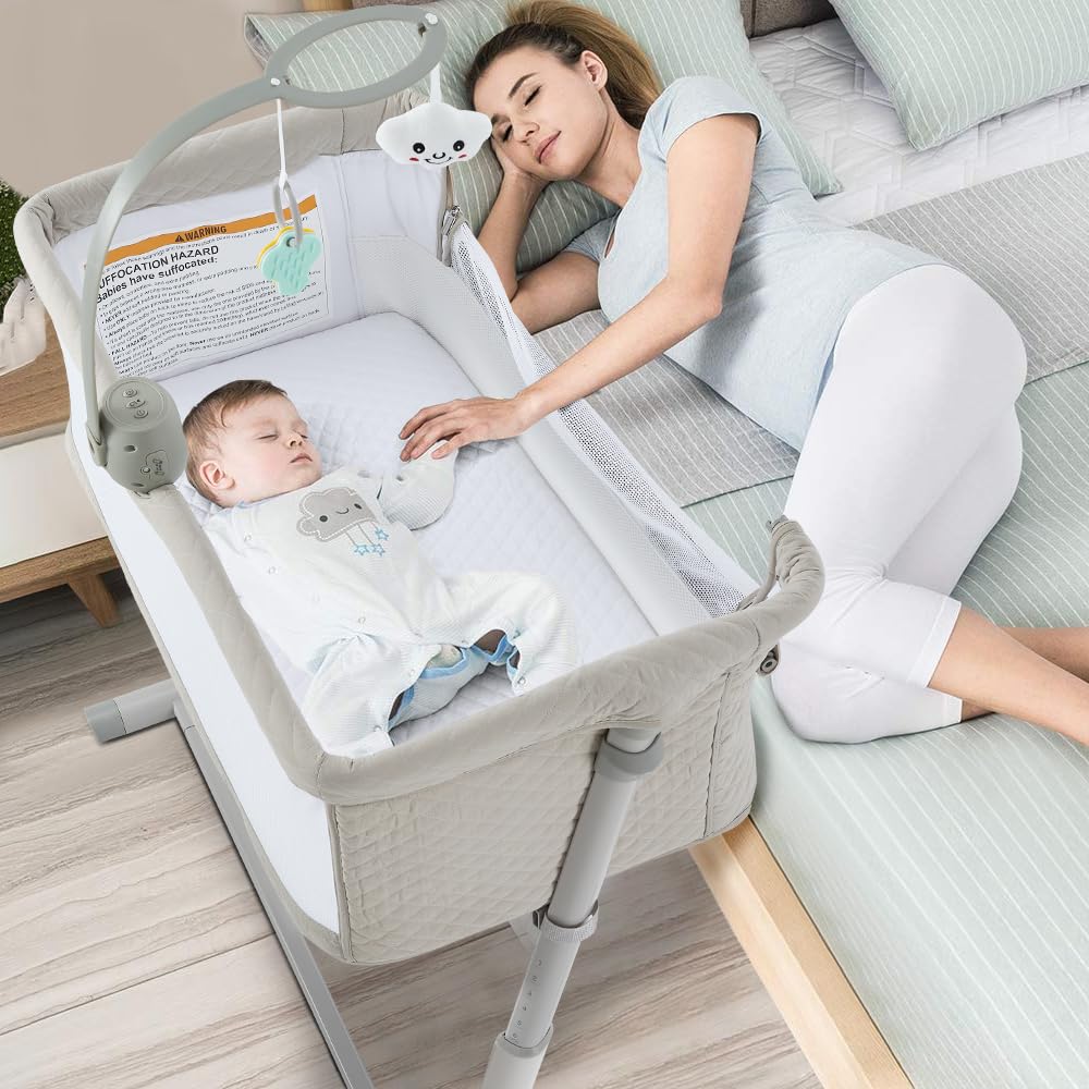 RONBEI baby bassinet bedside sleeper assembled for close, convenient nighttime care.