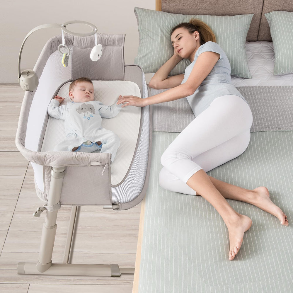 RONBEI Baby Bassinet bedside sleeper with breathable mesh for safe, close-to-bed viewing.