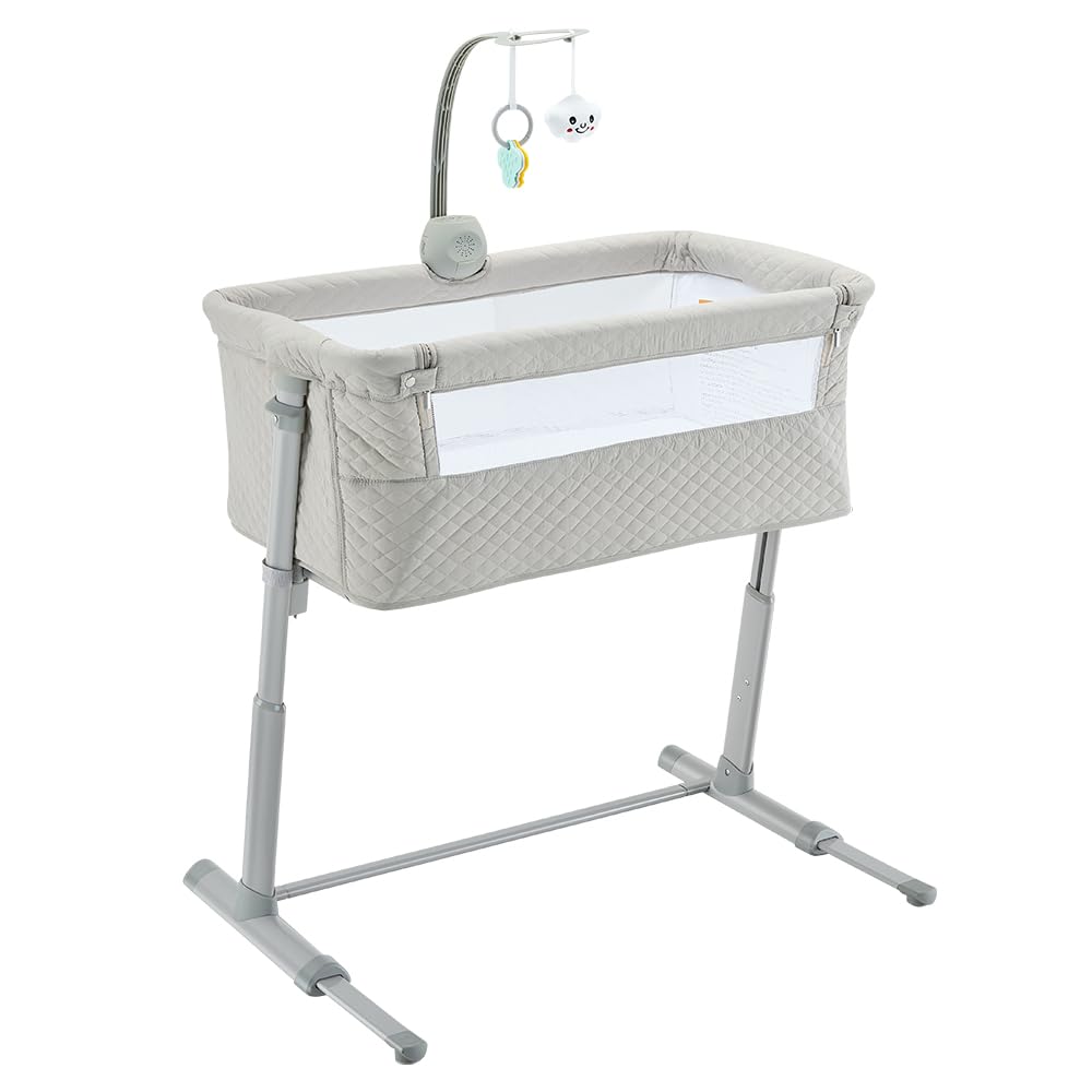 RONBEI bassinet side view shows bedside alignment for easy feeding.