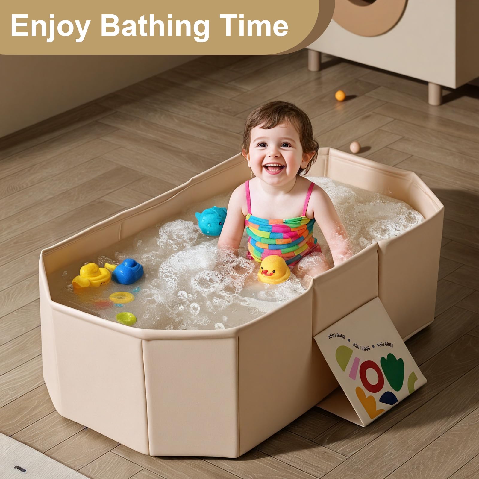 RONBEI foldable tub with non-slip-base provides safer, steadier baths for newborns and toddlers.