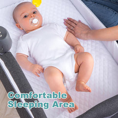 RONBEI bassinet showing 6 height levels keeps baby near bed for convenient night care.