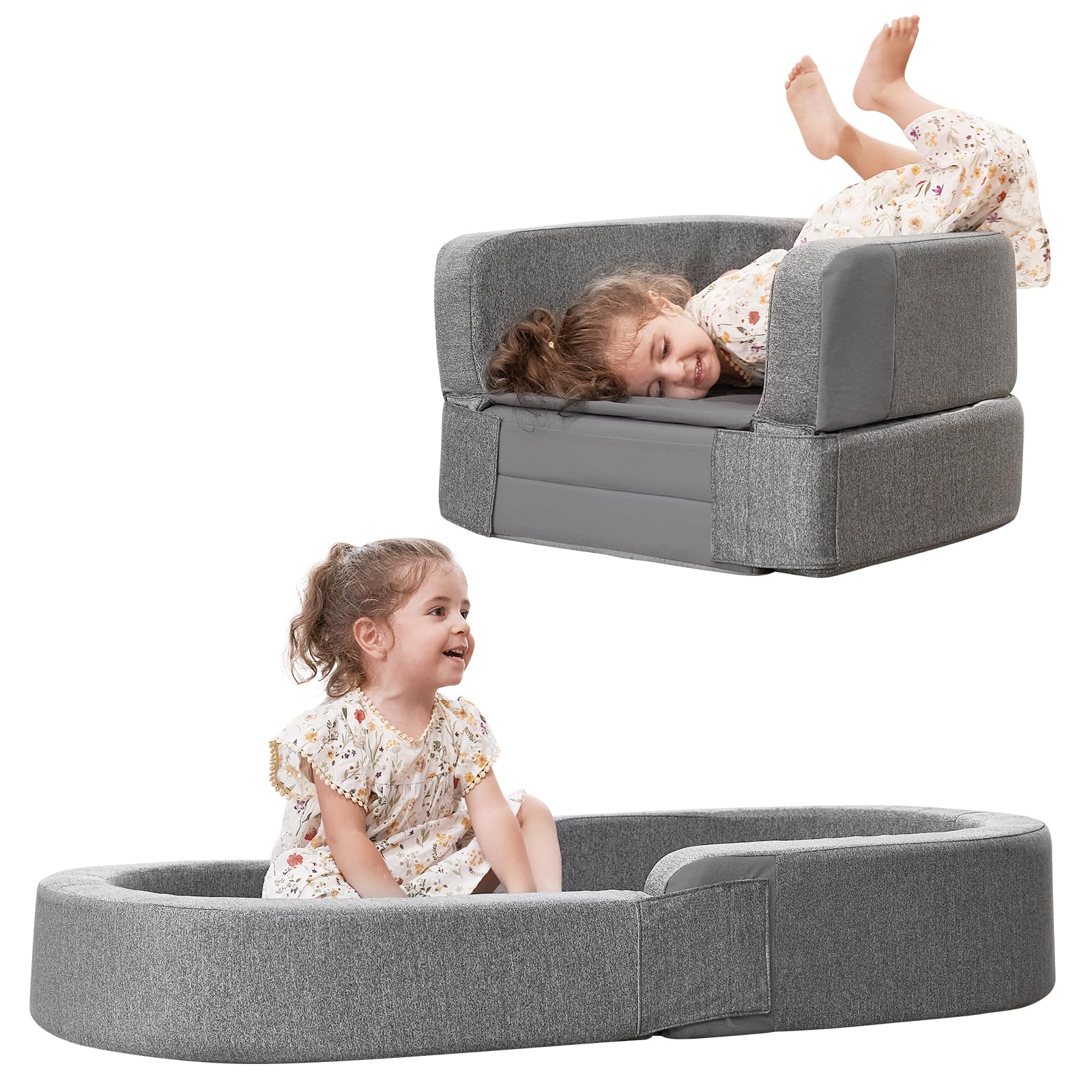 RONBEI toddler travel bed sofa chair in bed mode provides cozy sleep on the go.