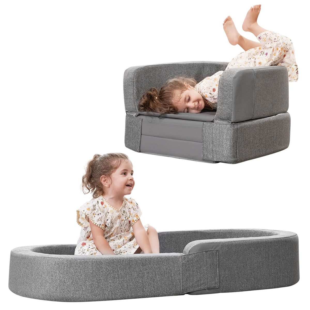 RONBEI toddler travel bed sofa chair in bed mode provides cozy sleep on the go.