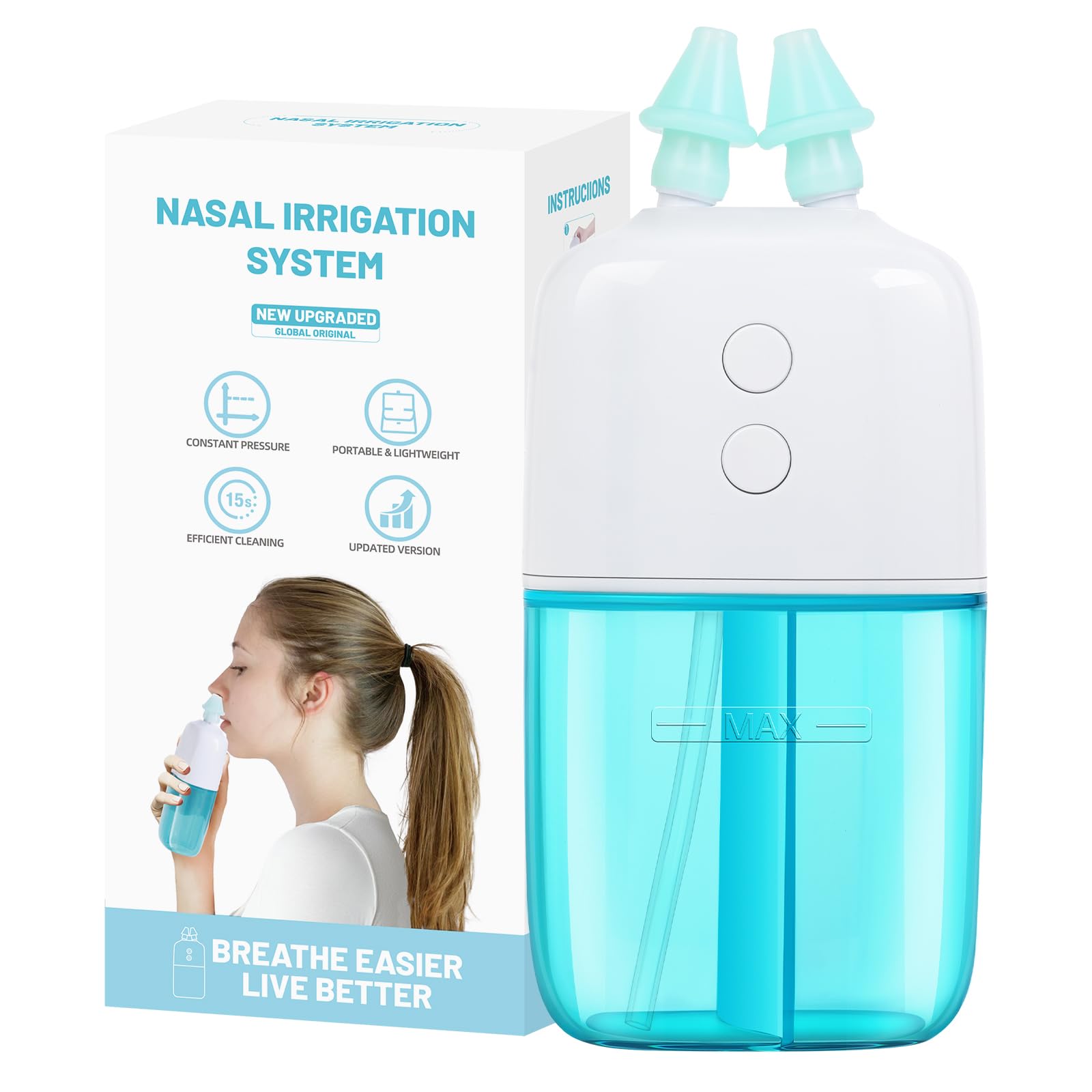 Ronfnea nasal irrigator dual-speed front view for deep cleansing and comfortable use.