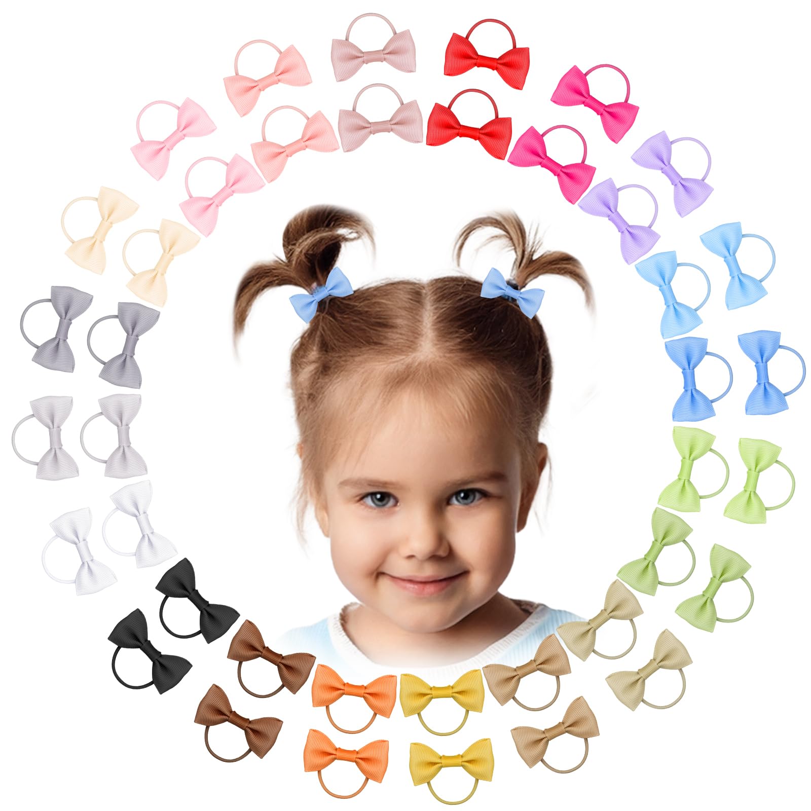 Ronger2000 baby hair ties with 2-inch bows pack, durable elastic for secure ponytails.
