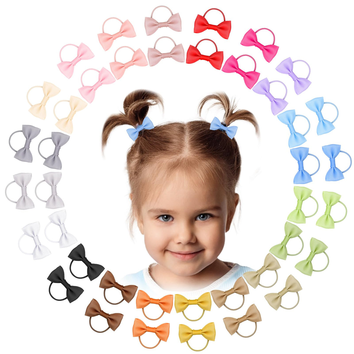 Ronger2000 baby hair ties with 2-inch bows pack, durable elastic for secure ponytails.