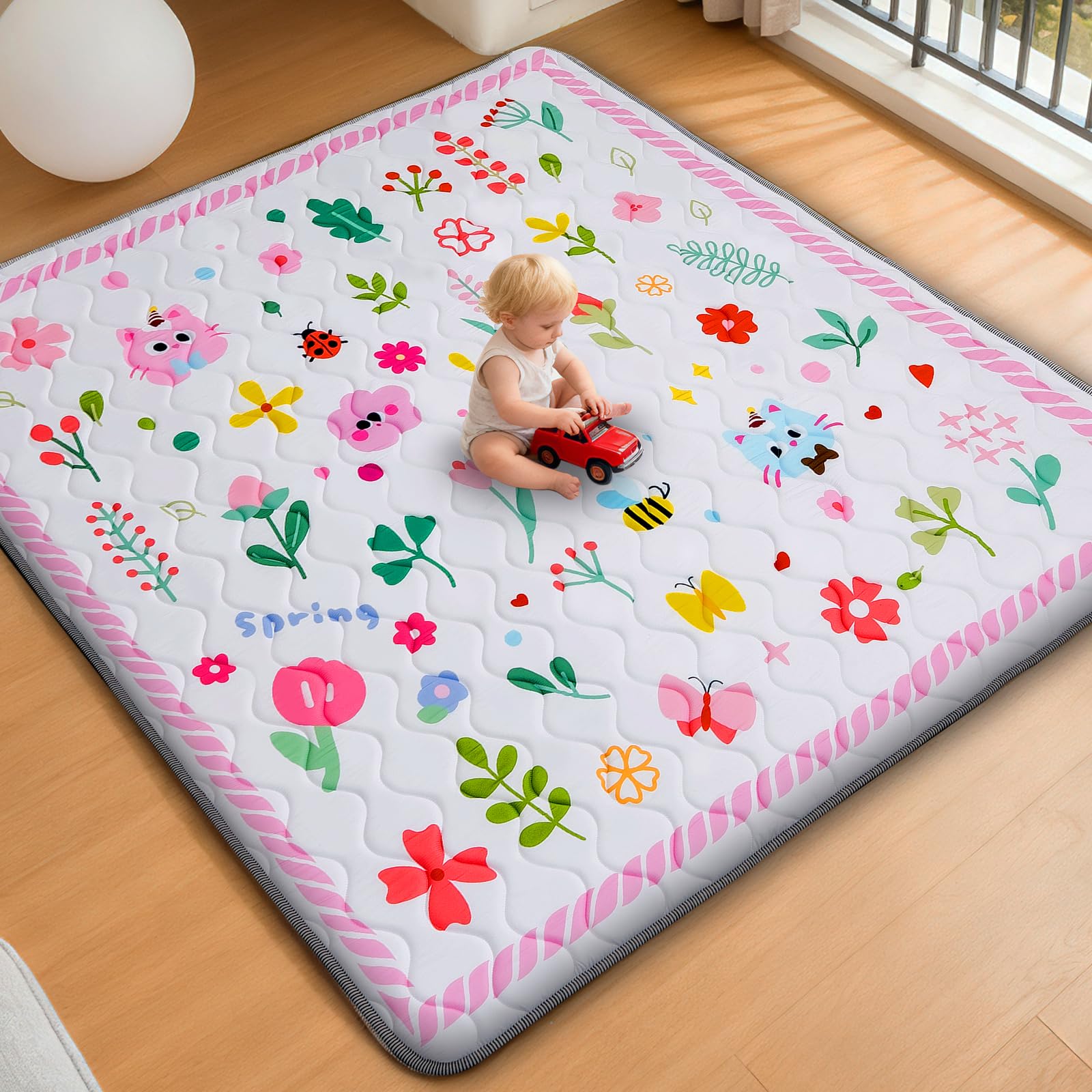 RONGFA baby play mat 50x50 top view with thick cushioned surface for tummy time.