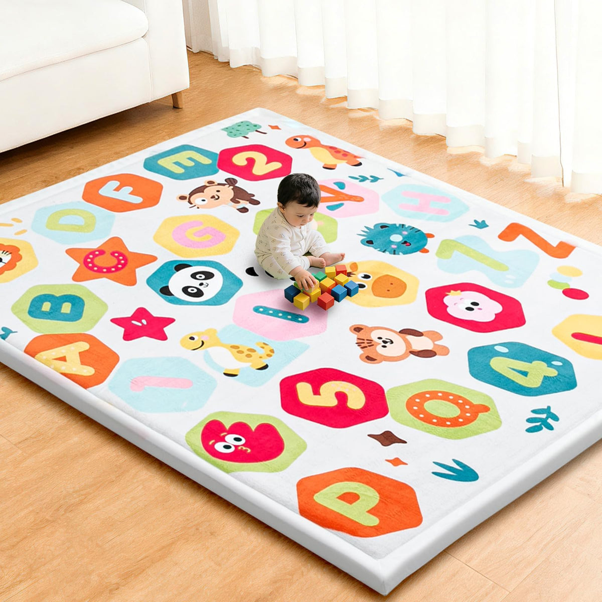 RONGFA baby play mat top view showing large 71x59 inch surface for safe tummy time.