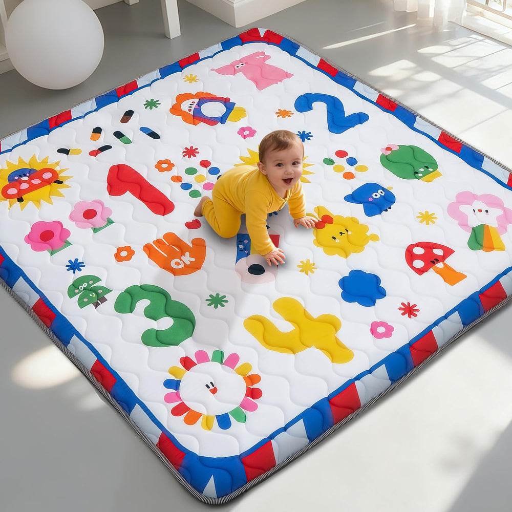 RONGFA baby play mat with 71x59 foam padding showing expansive surface for tummy time