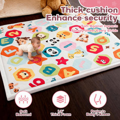 RONGFA baby play mat foam padding closeup highlighting 1.3 inch thickness for cushioned play.