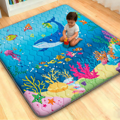 RONGFA baby play mat top-view shows cushioned foam surface for safe tummy time
