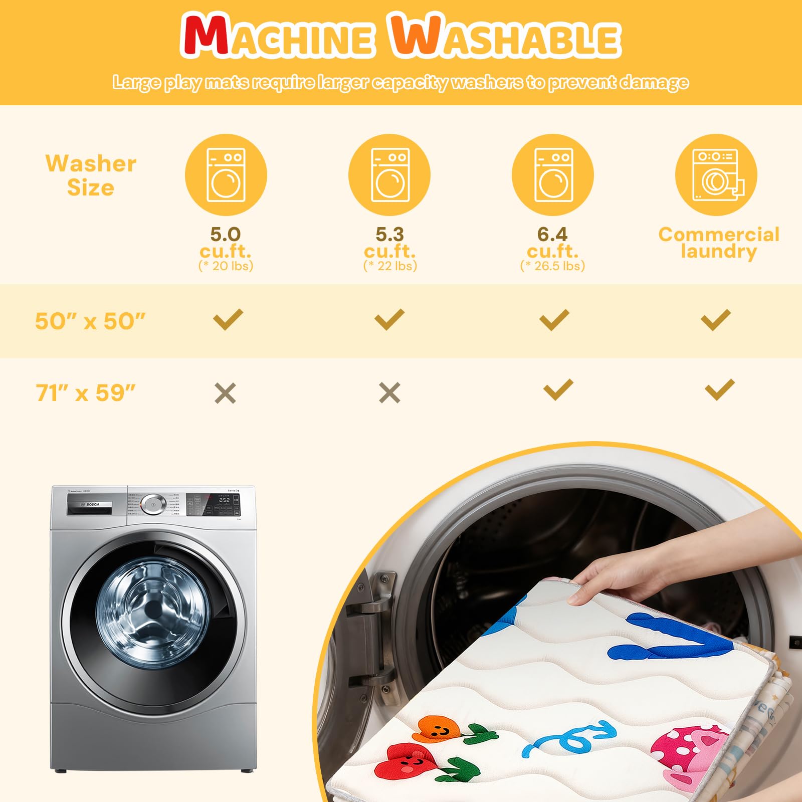 RONGFA baby play mat machine-washable keeps cleanup quick and easy