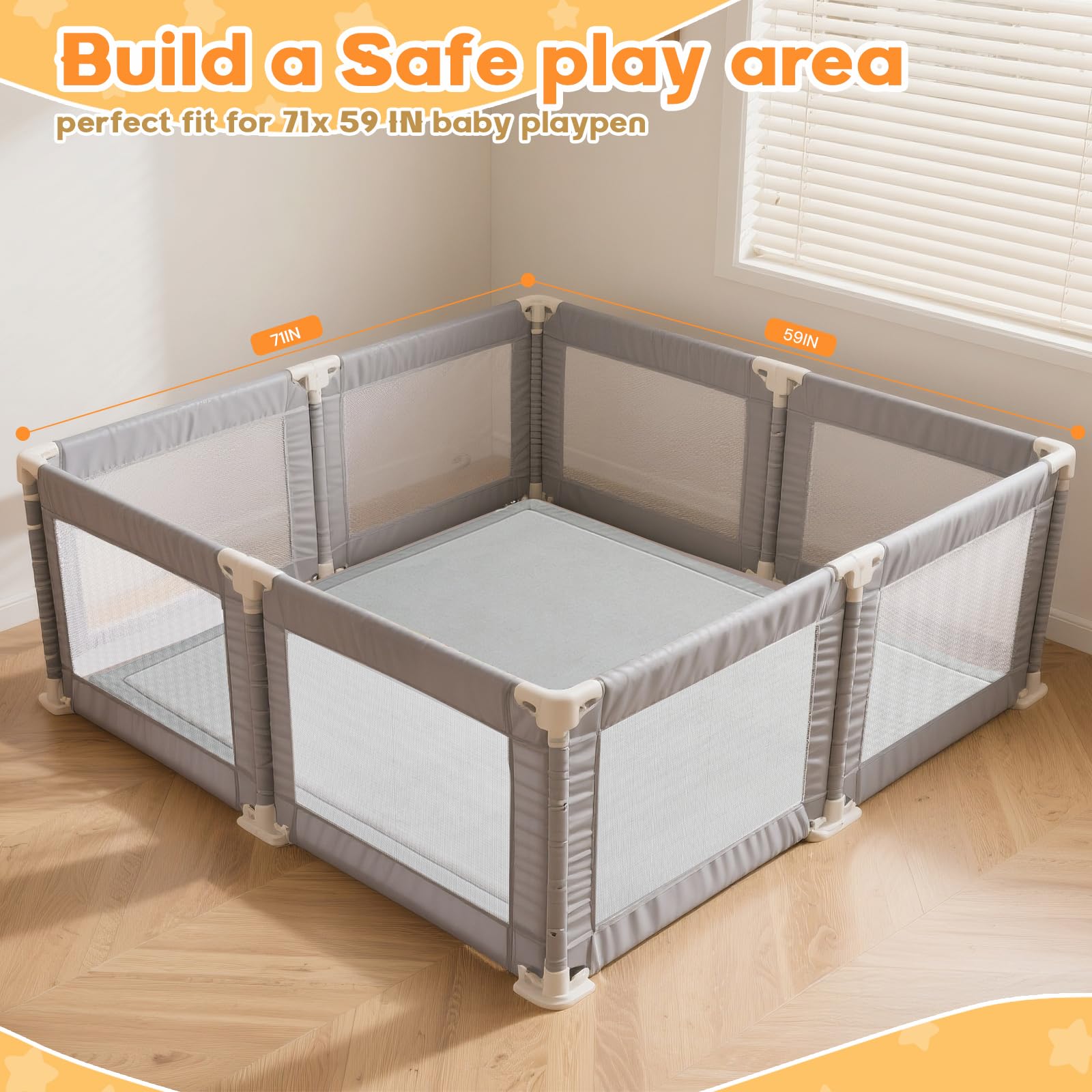 RONGFA Baby Play Mat in a playpen showing ample space.