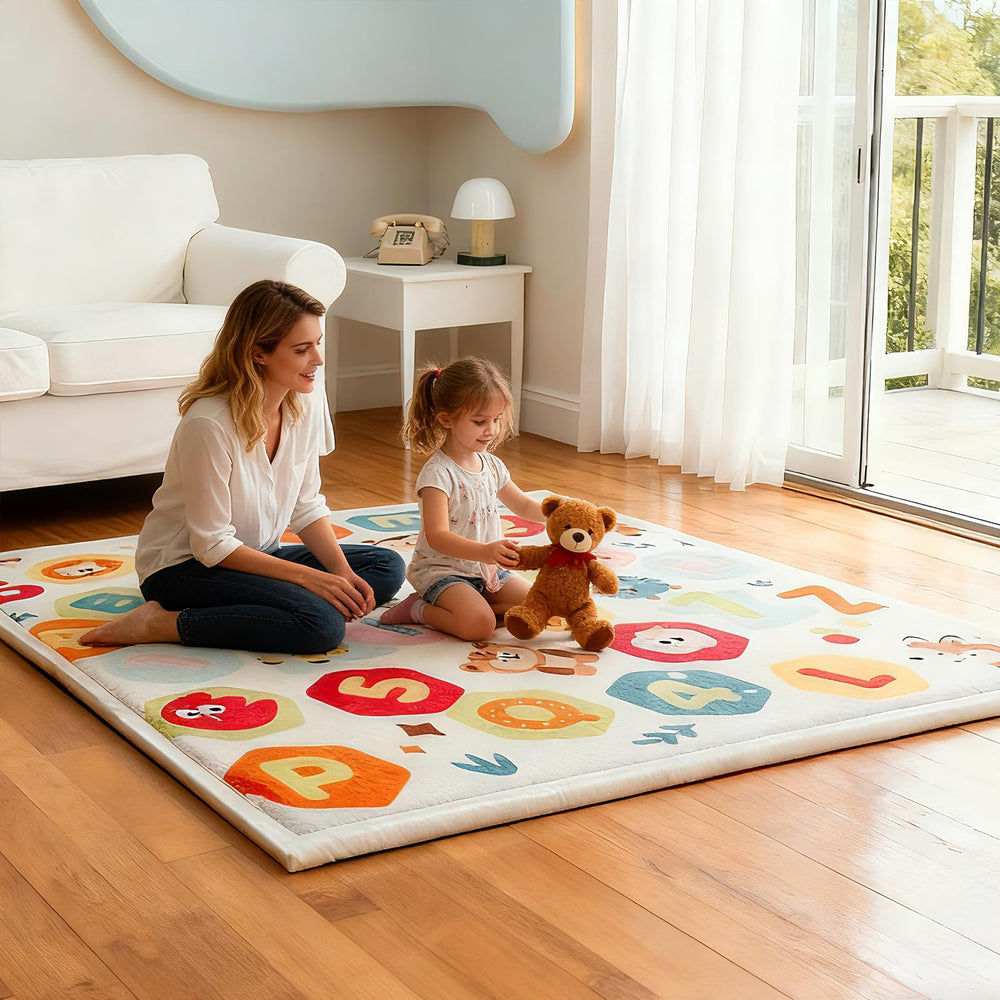 RONGFA baby play mat 71x59 inches fits most rooms, creates generous play area.