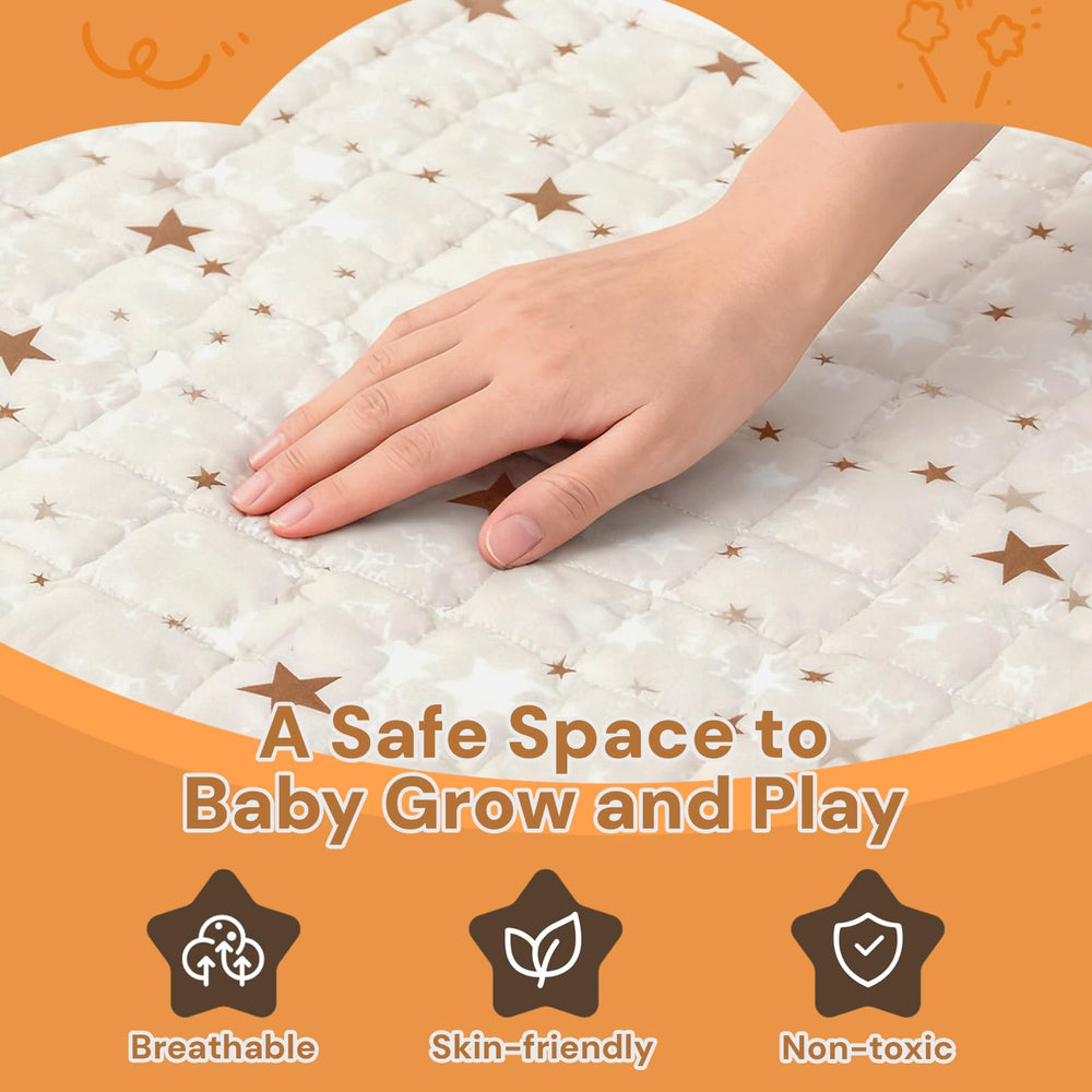 RongFa Teepee Tent Mat in living room creates warm, safe play area.