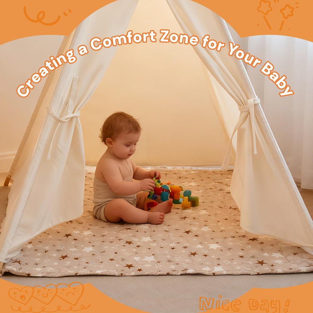 RongFa Teepee Tent Mat non-slip back keeps mat in place during active play.