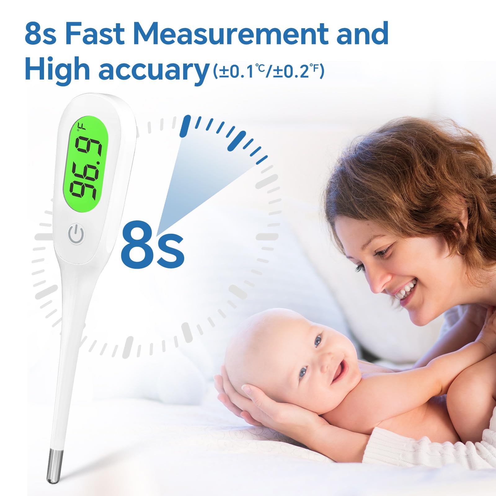 Rongfeng 3-color backlit display enables easy readings in dim rooms