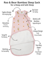 Roo and Bear sleep sack pink Circus Panda on baby for comfortable nighttime wear