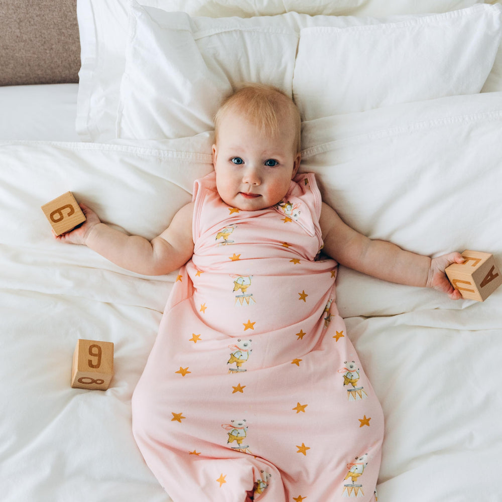 Roo and Bear sleep sack pink Circus Panda safe-sleep design emphasis