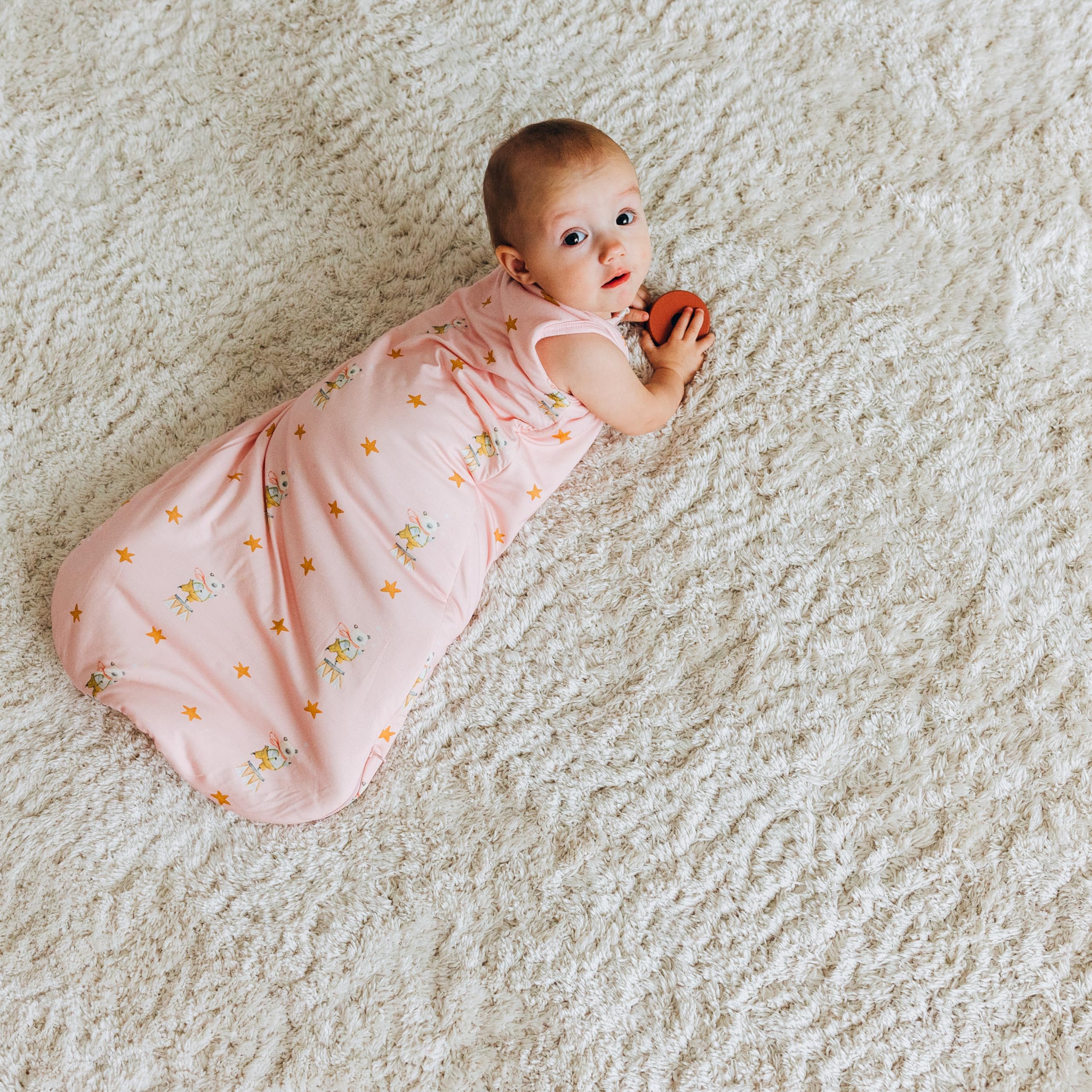 Roo and Bear sleep sack pink Circus Panda packaging and setup