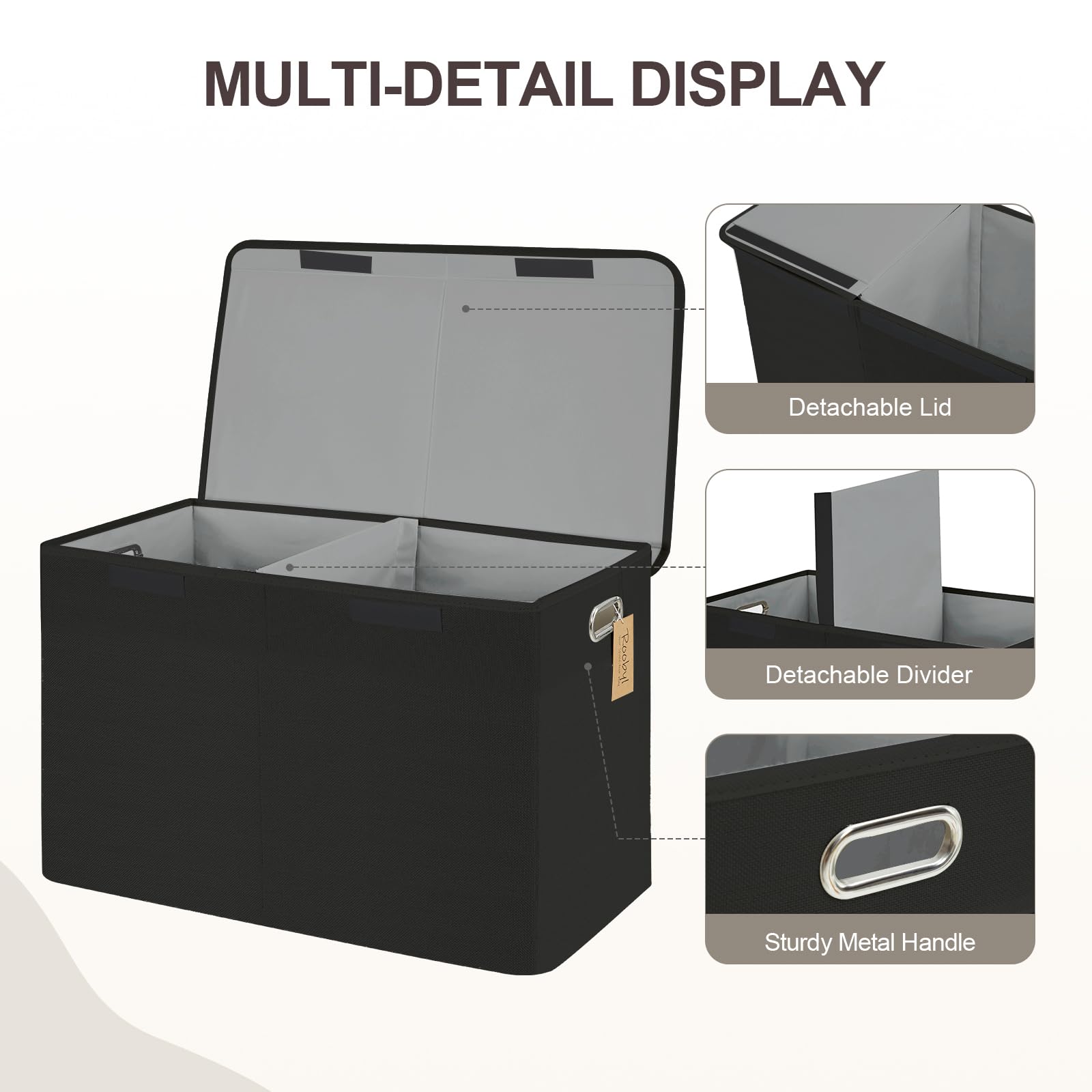 Roobyl toy storage bin with metal handles provides sturdy transport for busy playrooms.