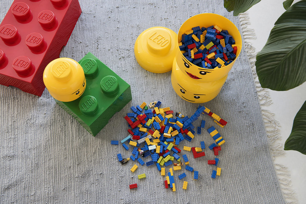 Room Copenhagen LEGO head used on playroom shelf for quick cleanups.