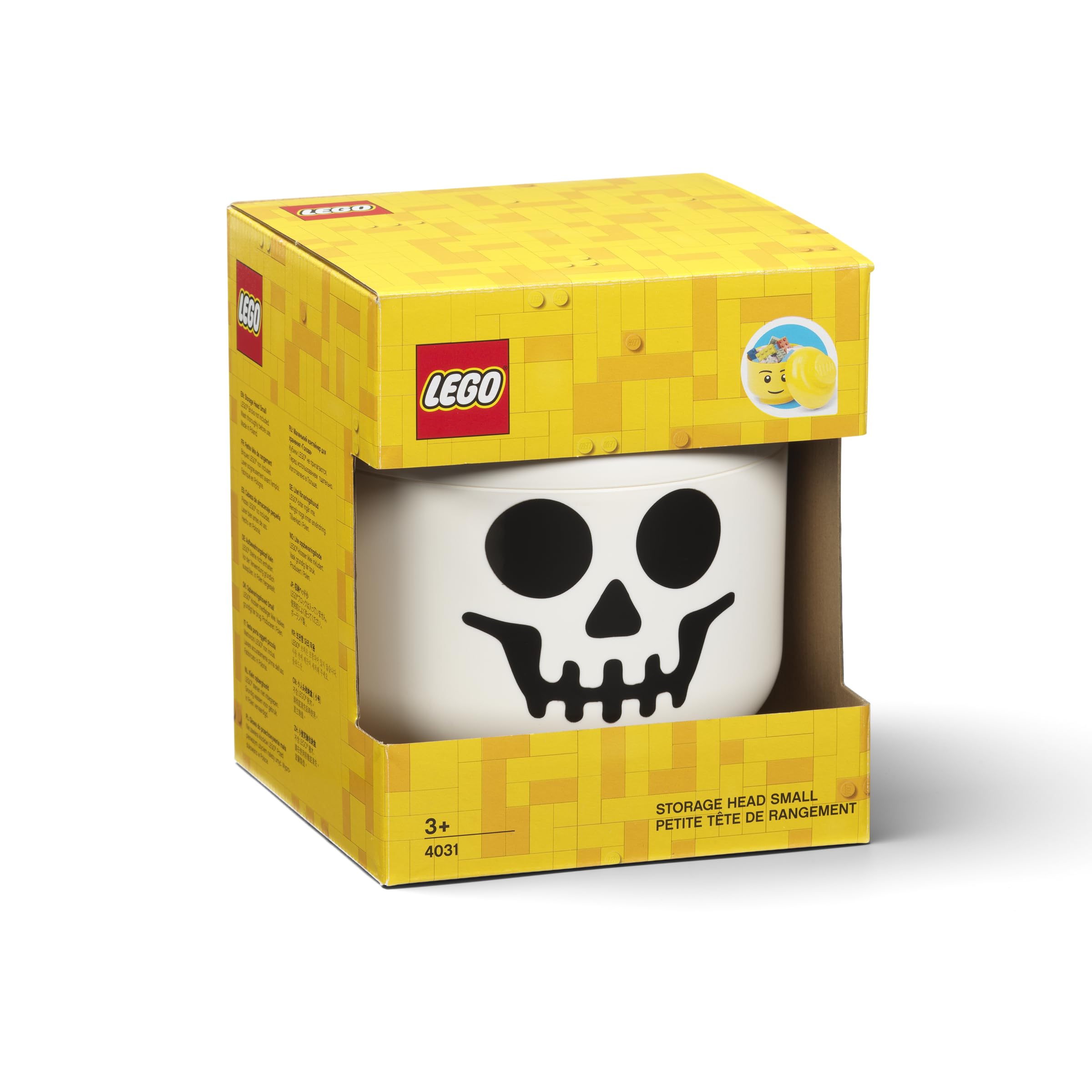 Room Copenhagen LEGO Storage Head open-top design for quick access to bricks.
