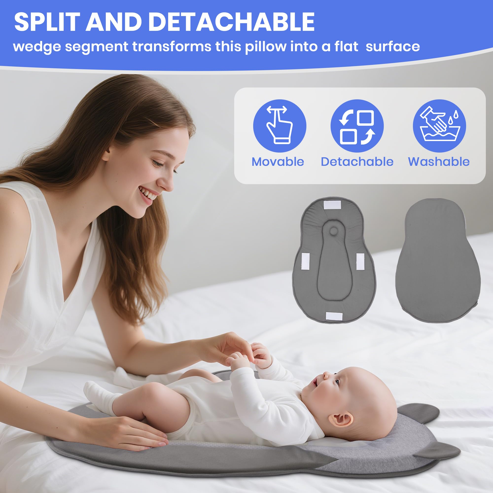 Rootling Baby Feeding Pillow flat surface when detached for travel or crib setup