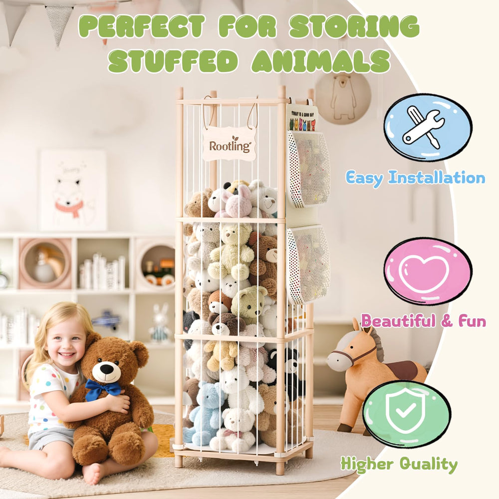 Rootling reinforced wood joints support heavy plush toys for durable storage.