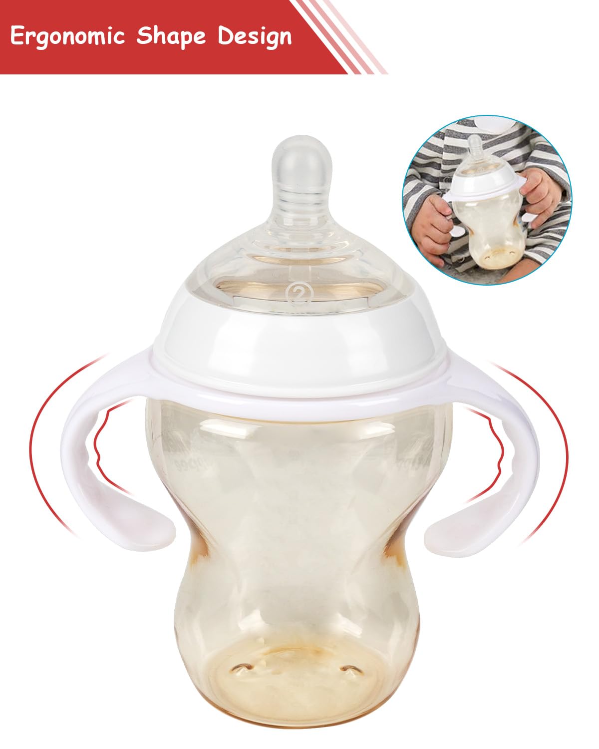ROPOSY bottle handles on 9oz Tommee Natural Start bottles for steady feeding.