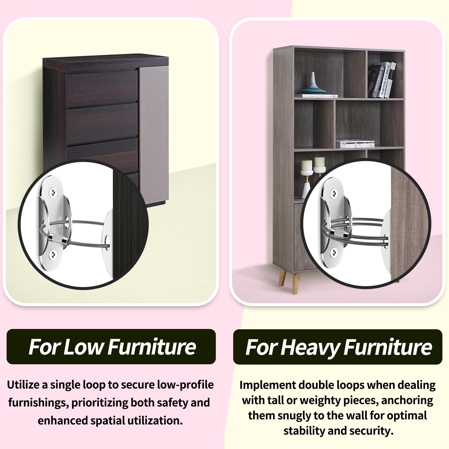 RORMGO bookcase stabilized with anti tip anchors for safety.
