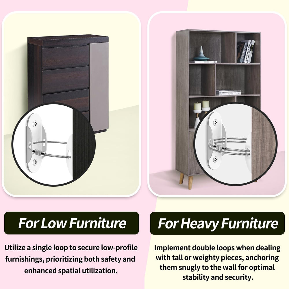 RORMGO anti-tip anchors keep dressers securely fastened to walls.