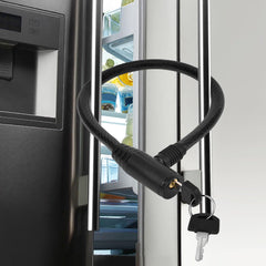 RORMGO refrigerator lock with keys close-up, showing secure access