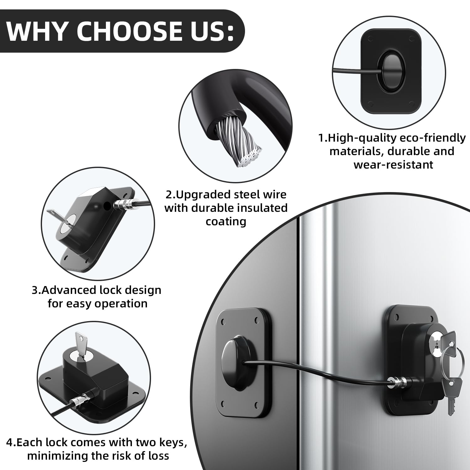RORMGO universal-fit fridge lock suitable for fridges, drawers, and cabinets.