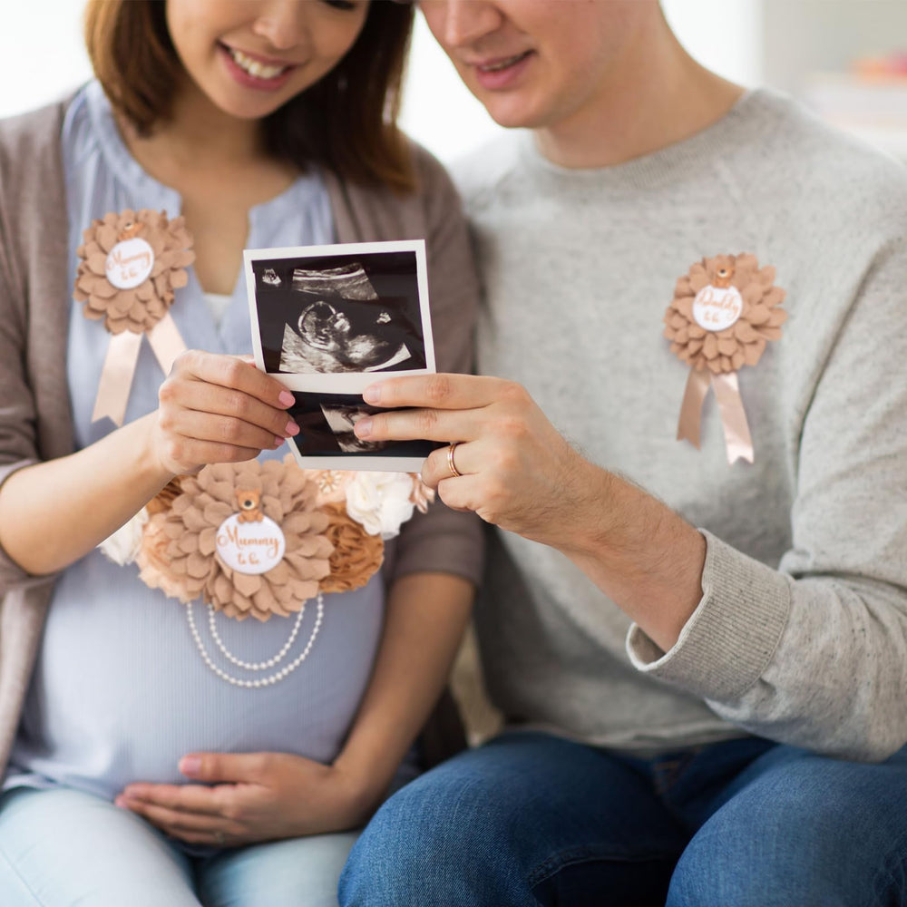 Rosavida maternity sash as party prop for baby shower and photos