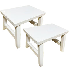 Rose and burlap wooden step stool front view, sturdy white design for potty training.