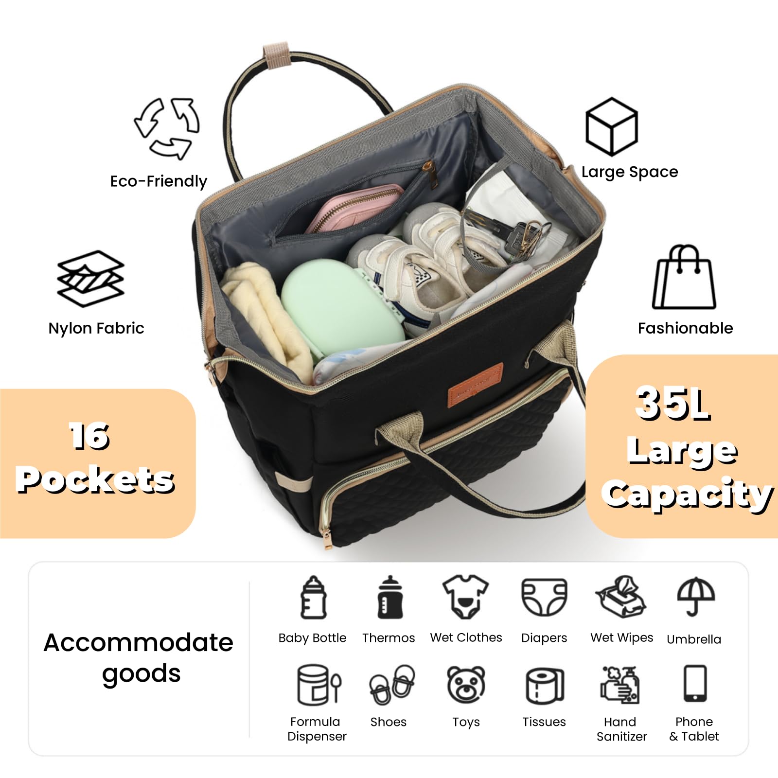 ROSEGIN diaper bag 35L capacity supports organized travel with baby gear