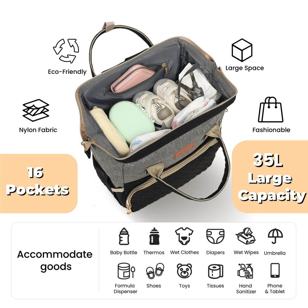 ROSEGIN Diaper Bag Back Panel Access enables quick bottom-up retrieval.