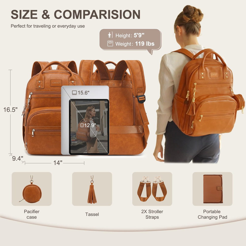 ROSEGIN durable stitching and reinforced zippers support busy parents during trips.