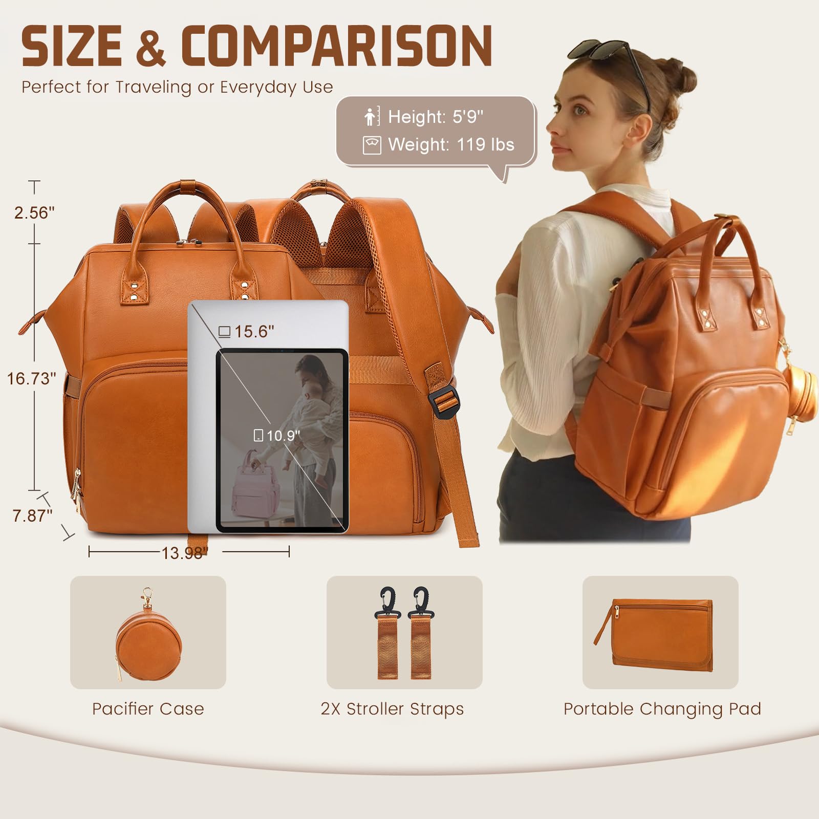 ROSEGIN ergonomic padded straps provide comfortable all-day wear.